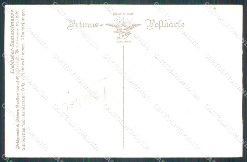 Petersen Hannes Slhouette Cupid ABRADED postcard MT9404 – retro