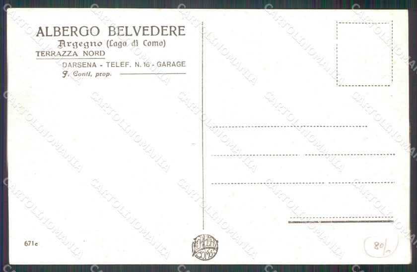 Como Argegno Albergo Belvedere Lago di Como cartolina MT9808 – retro