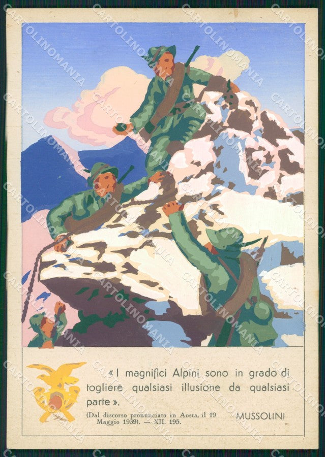 Militari Fascismo Alpini Mussolini Discorso Aosta 1939 Pochoire cartolina MT9888 – fronte