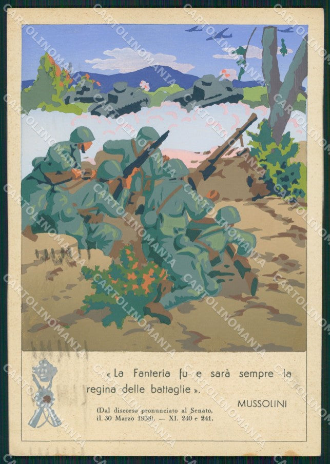 Militari Fascismo Fanteria Mussolini Senato 1938 Pochoire cartolina MT9894 – fronte