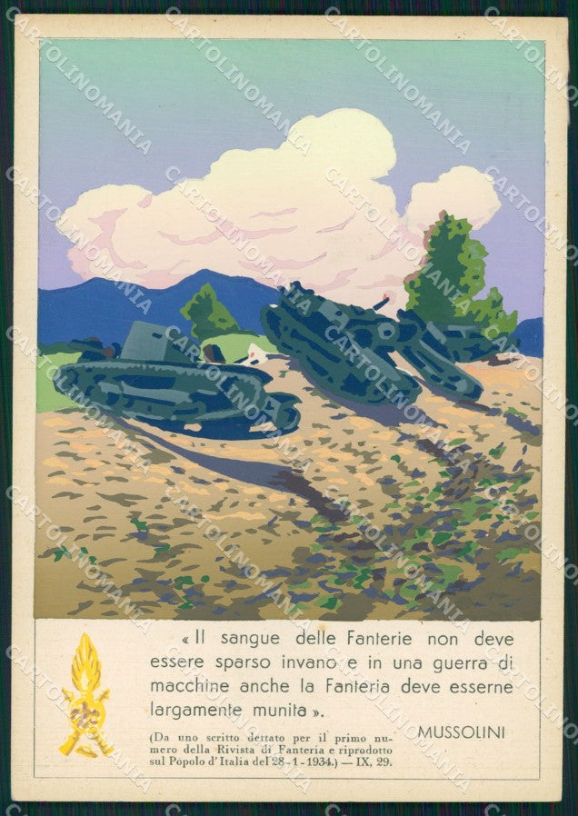 Militari Fascismo Fanteria Mussolini Popolo d'Italia Pochoire cartolina MT9896 – fronte