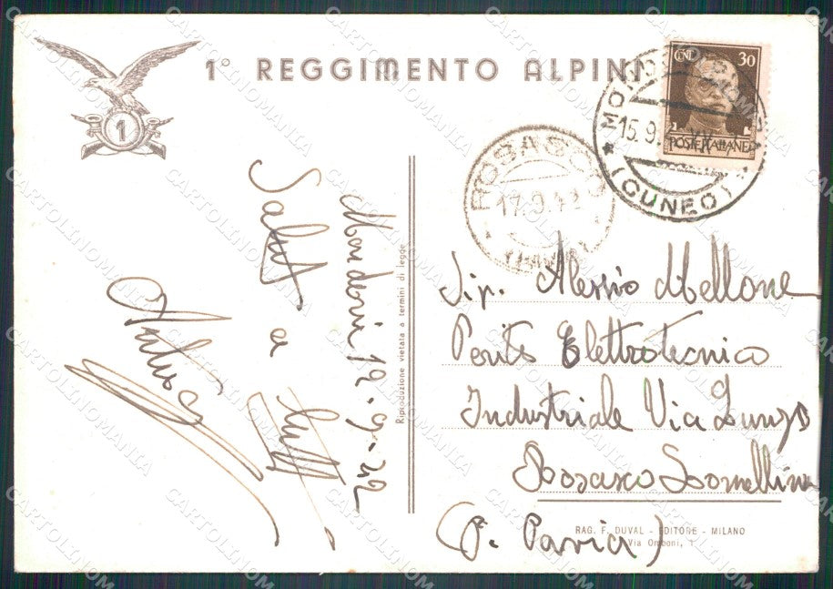 Militari I Reggimento Alpini Mondovì cartolina MT9919 – retro