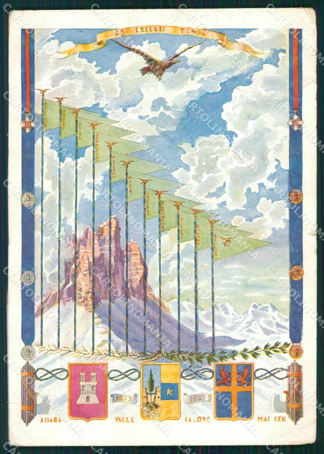 Militari Fascismo VII Reggimento Alpini Viaggiata PIEGHINA cartolina MT9945 – fronte