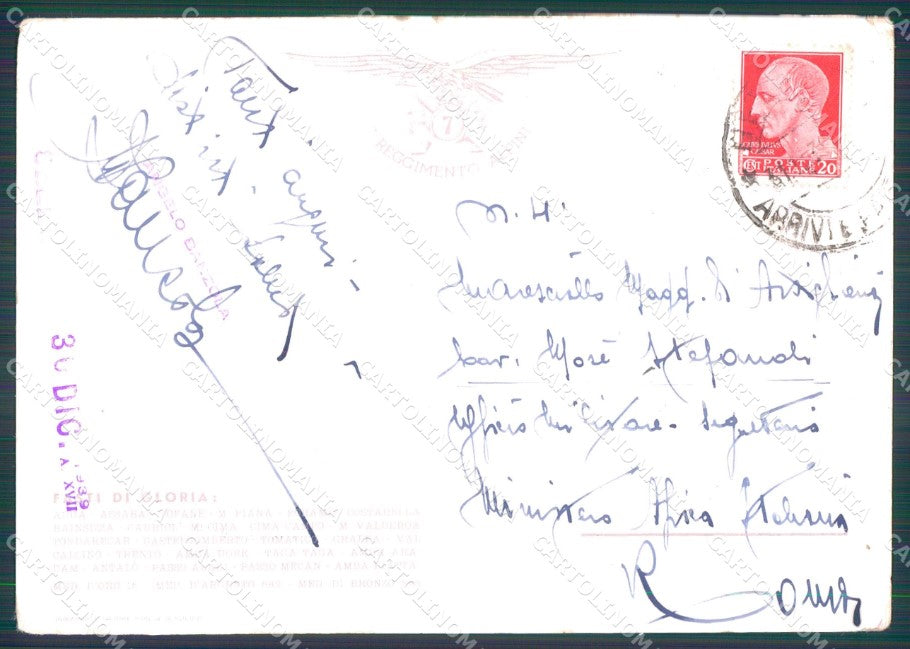 Militari Fascismo VII Reggimento Alpini Viaggiata PIEGHINA cartolina MT9945 – retro