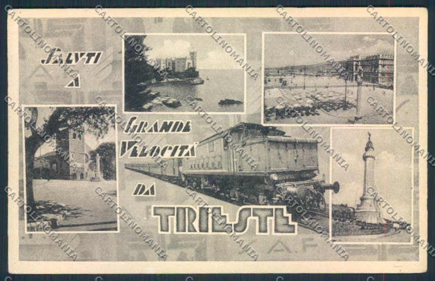 Trieste Saluti Velocità PIEGA Gruss cartolina MV0793 – fronte