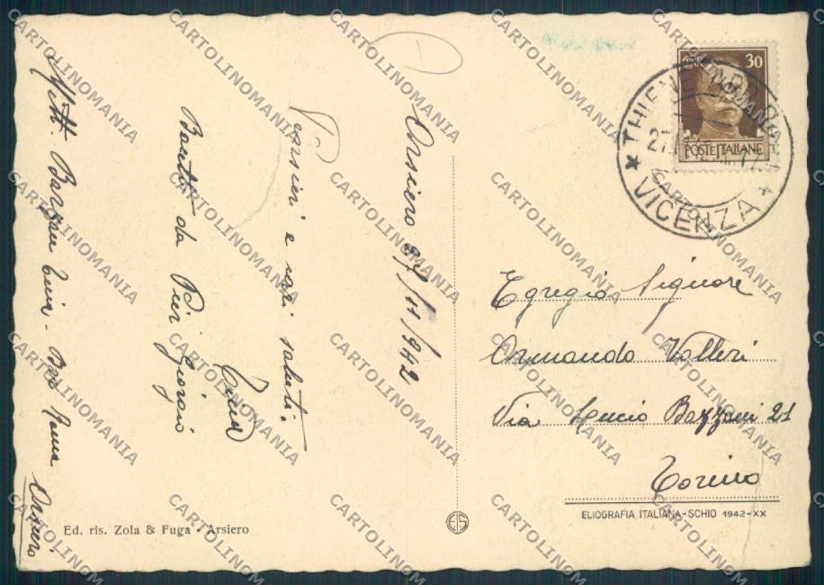 Vicenza Arsiero FG cartolina MV0964 – retro