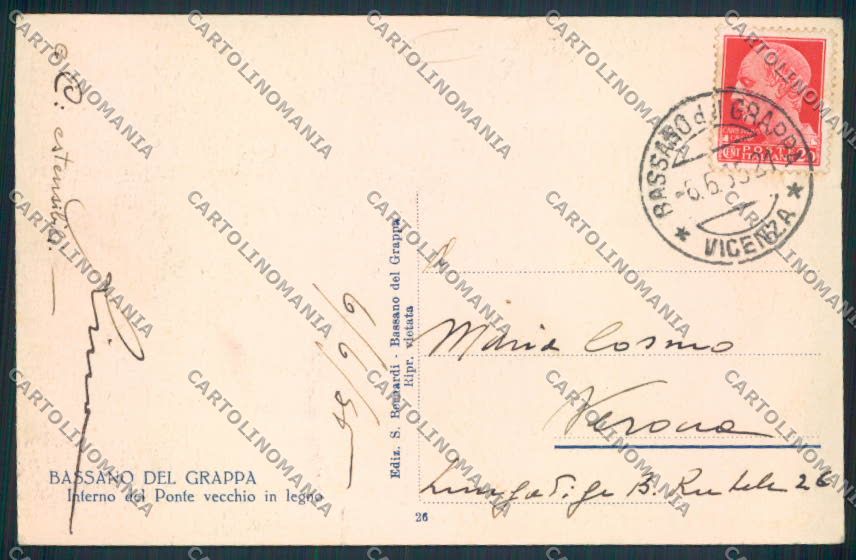 Vicenza Bassano cartolina MV0975 – retro