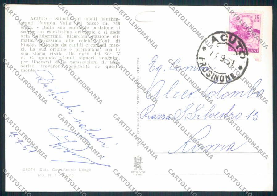 Frosinone Acuto ADESIVO Foto FG cartolina MV1227 – retro