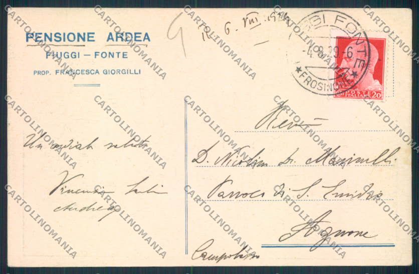Frosinone Fiuggi cartolina MV1322 – retro