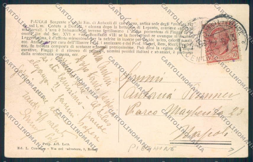 Frosinone Fiuggi PIEGHINE cartolina MV1373 – retro