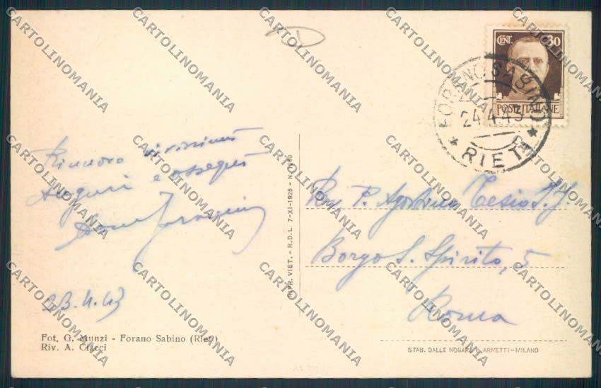 Rieti Forano Sabino cartolina MV1433 – retro