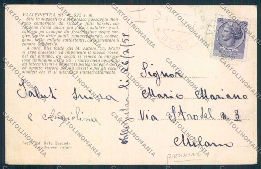 Roma Vallepietra cartolina MV1828 – retro