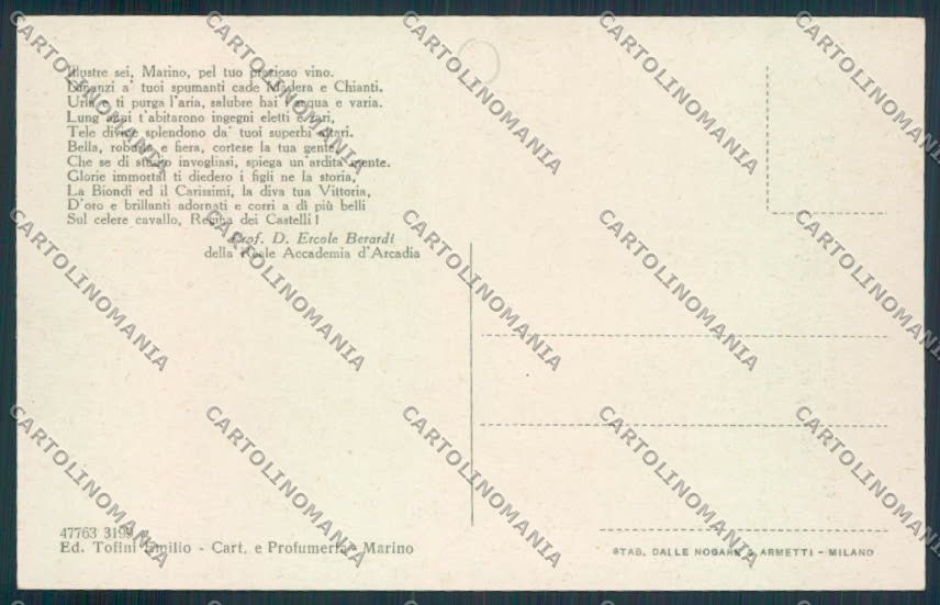 Roma Marino Sagra Processione Carabinieri cartolina MV1911 – retro