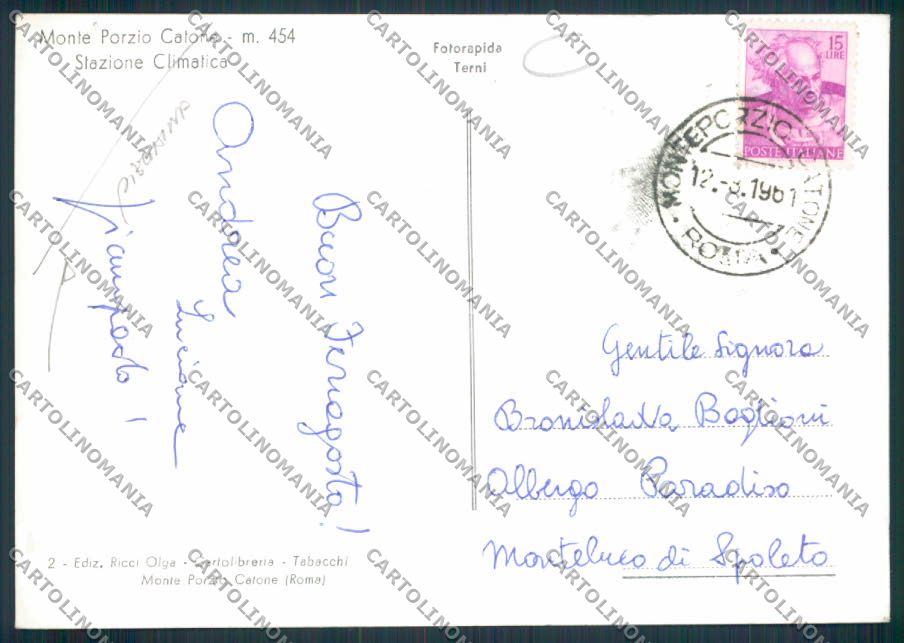 Roma Monte Porzio ADESIVO PIEGHINA Foto FG cartolina MV1917 – retro