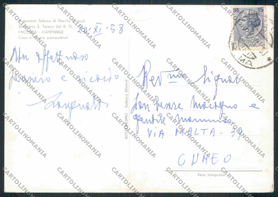 Roma Acquaviva Sabina Foto FG cartolina MV1937 – retro