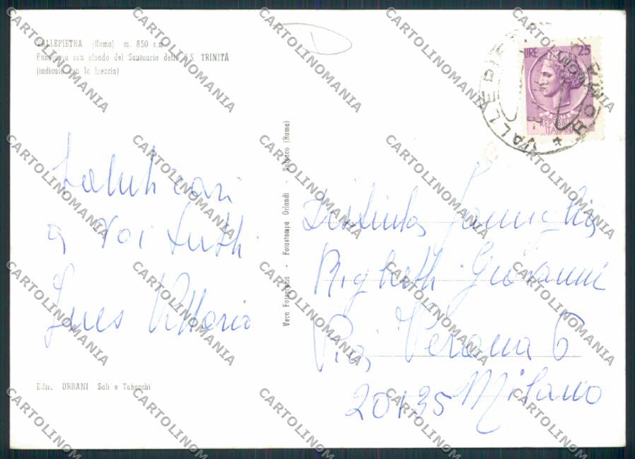 Roma Vallepietra Foto FG cartolina MV1944 – retro