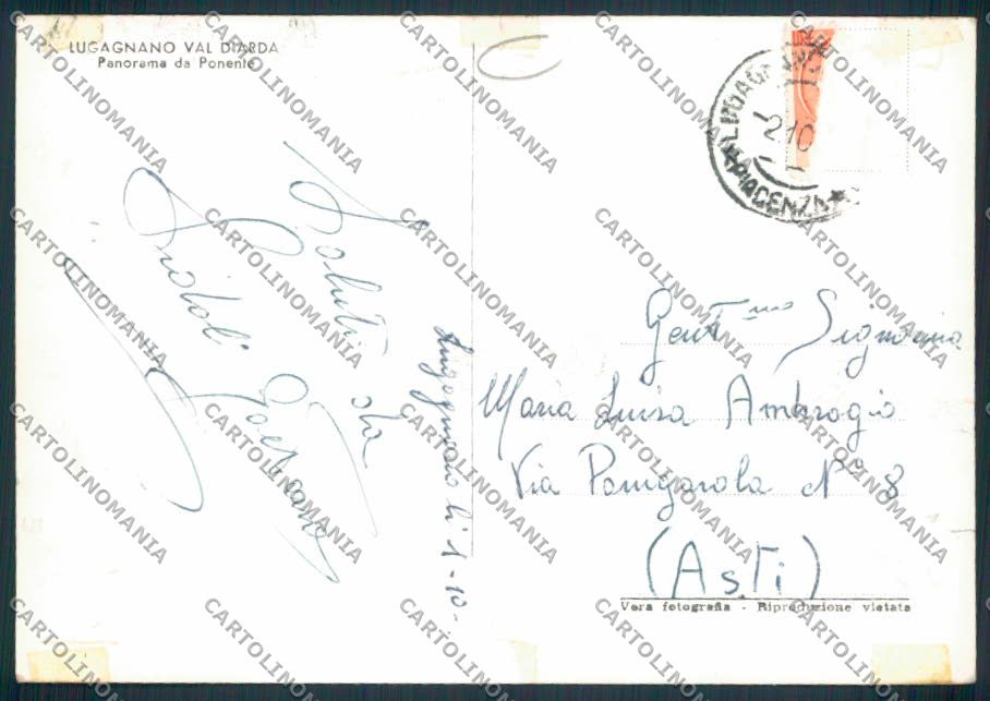 Piacenza Lugagnano ADESIVO Foto FG cartolina MV2678 – retro