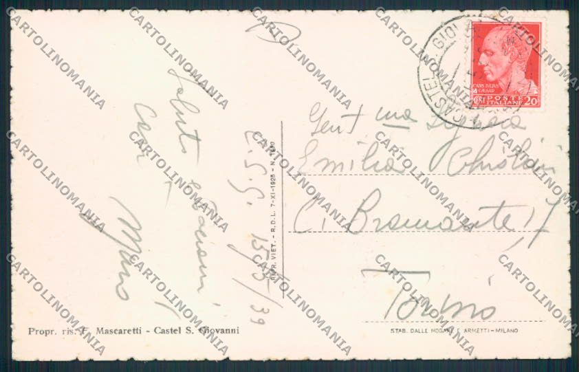Piacenza Castel San Giovanni cartolina MV2758 – retro