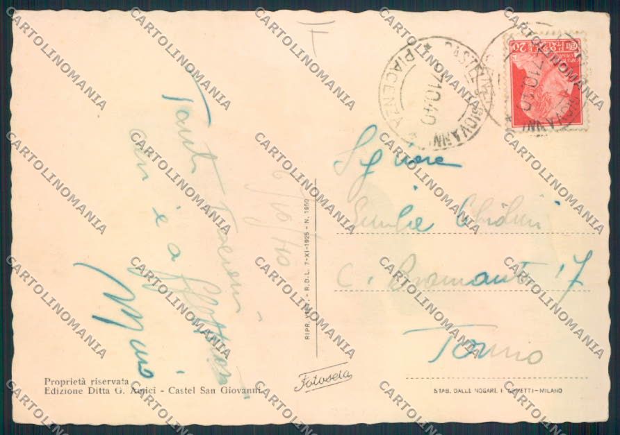 Piacenza Castel San Giovanni FG cartolina MV2776 – retro