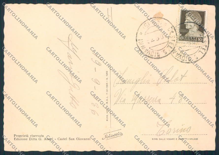 Piacenza Castel San Giovanni FG cartolina MV2777 – retro