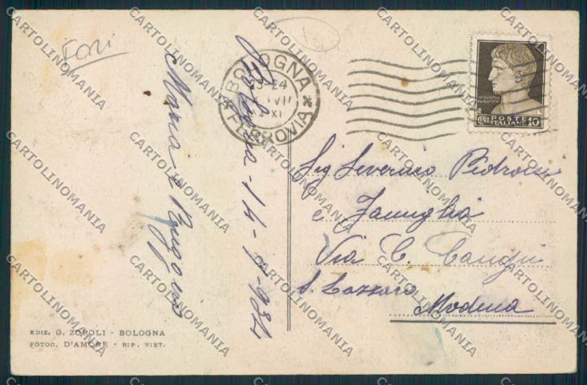 Bologna Città FORI cartolina MV3228 – retro