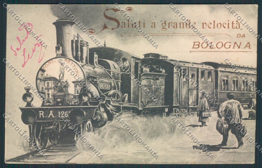 Bologna Città RIPARATA Saluti da Treno cartolina MV3363 – fronte