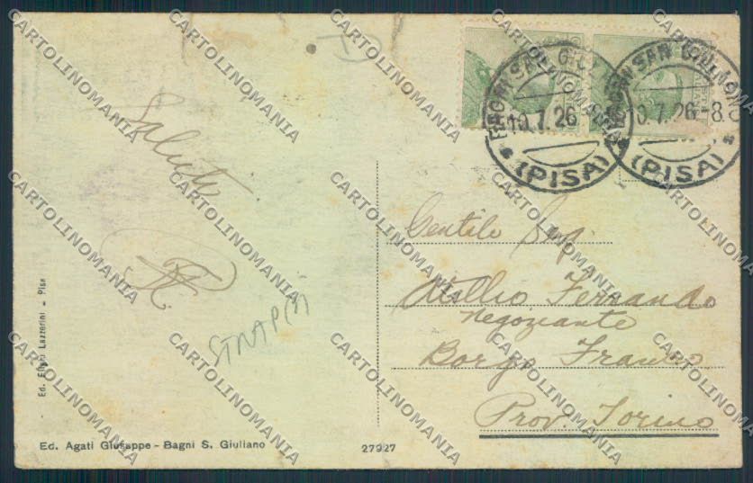 Pisa Bagni San Giuliano STRAPPI cartolina MV4357 – retro