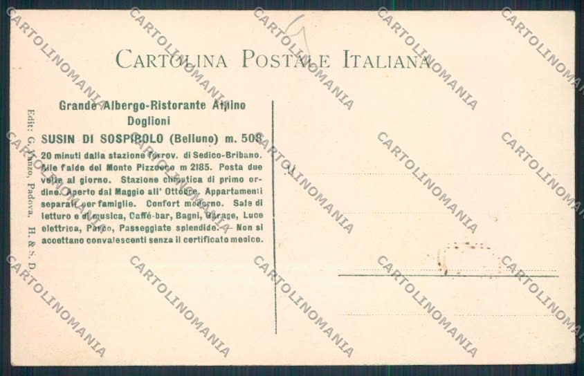 Belluno Susin Sospirolo cartolina MV4534 – retro