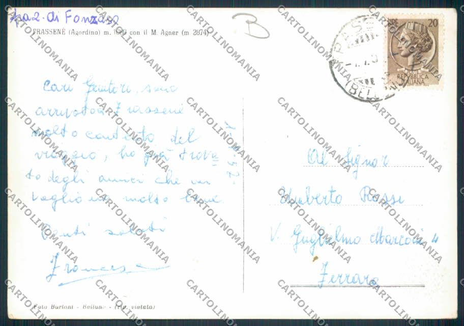 Belluno Frassenè ADESIVO Foto FG cartolina MV4559 – retro