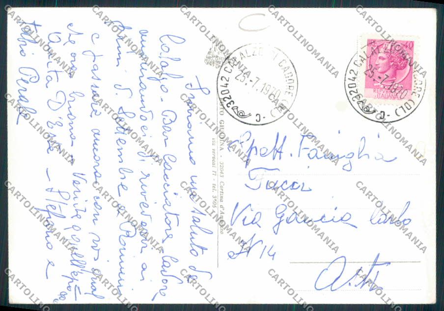 Belluno Calalzo Cadore ADESIVO Foto FG cartolina MV4570 – retro
