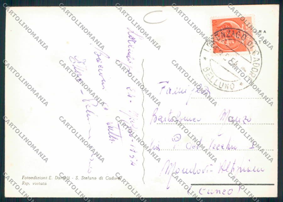 Belluno Lorenzago di Cadore ADESIVO Foto FG cartolina MV4598 – retro