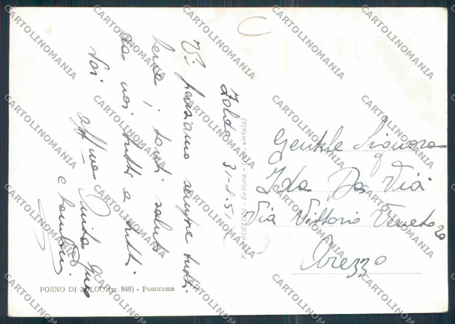 Belluno Forno di Zoldo ADESIVO Foto FG cartolina MV4601 – retro