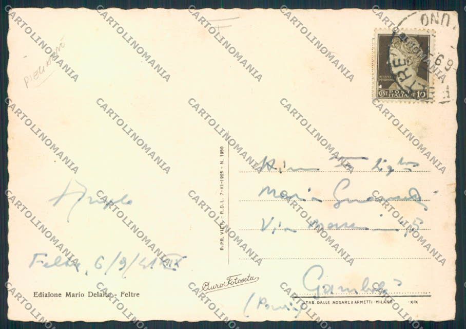Belluno Feltre PIEGHINE FG cartolina MV4630 – retro