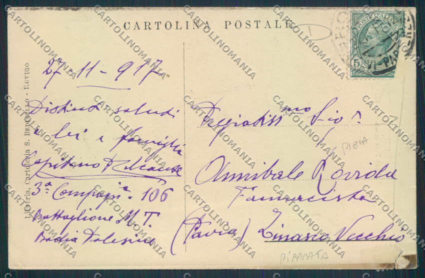 Rovigo Città RIPARATA PIEGA cartolina MV4784 – retro
