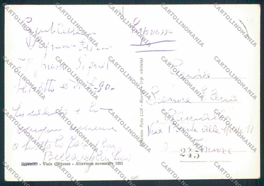 Rovigo Città Alluvione Foto FG cartolina MV4830 – retro