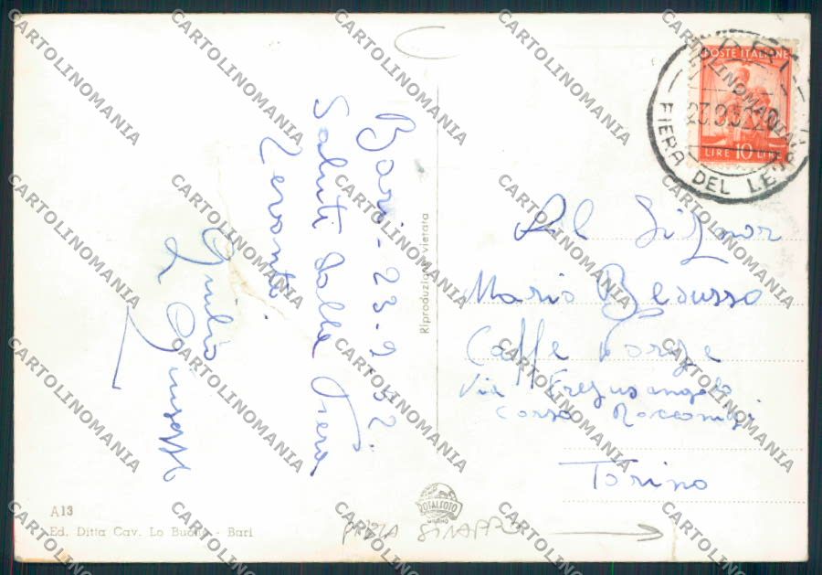 Bari Città PIEGA STRAPPI Foto FG cartolina MV5088 – retro