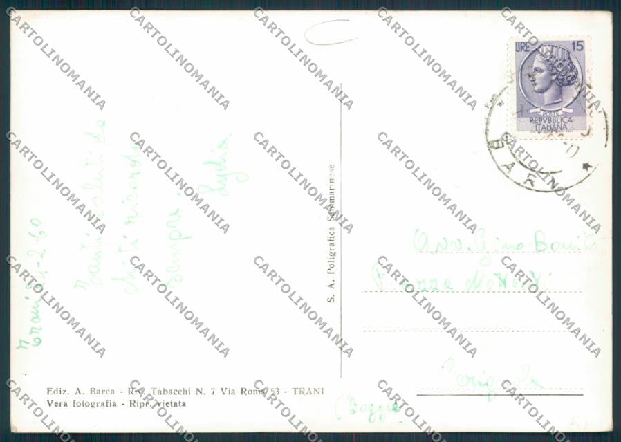 Bari Trani Stazione Foto FG cartolina MV5136 – retro