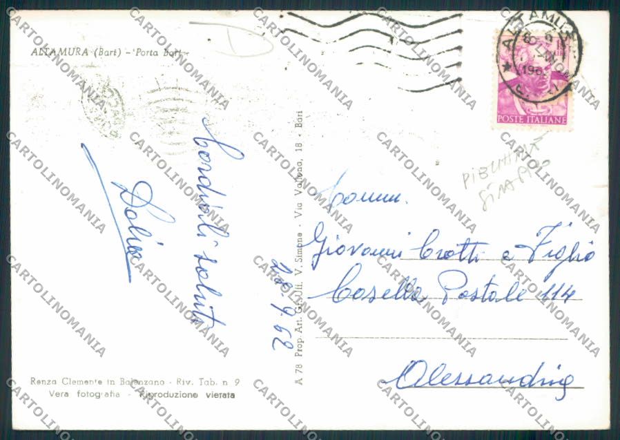 Bari Altamura PIEGHINE STRAPPO Foto FG cartolina MV5147 – retro