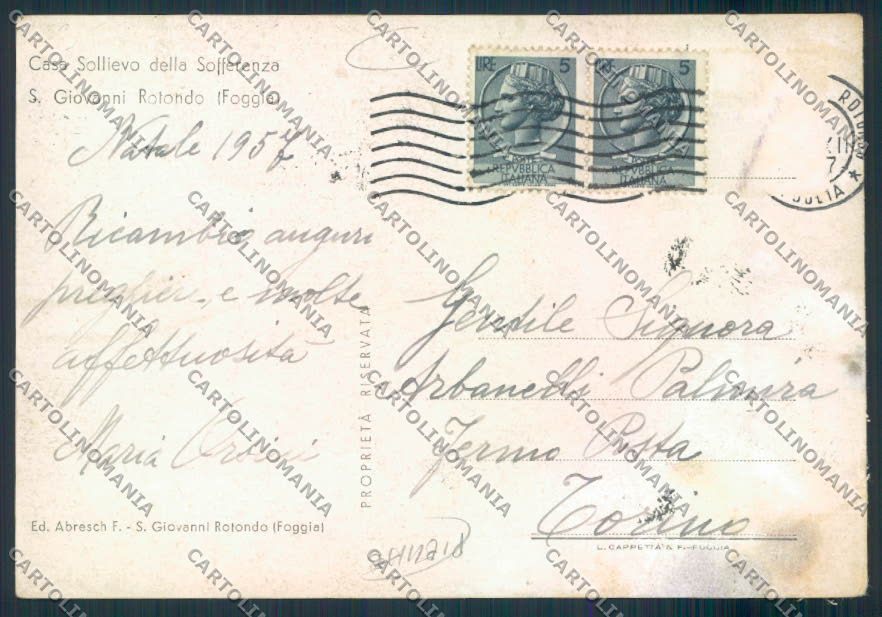 Foggia San Giovanni Rotondo PIEGHE FG cartolina MV5365 – retro