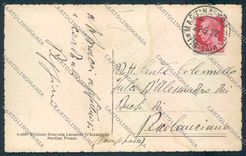 Taranto Martina Franca Saluti MACCHIA cartolina MV5559 – retro