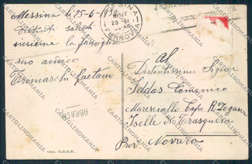 Messina Città ABRASA cartolina MV6291 – retro