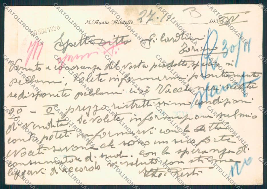 Messina Sant'Agata Militello FG cartolina MV6420 – retro