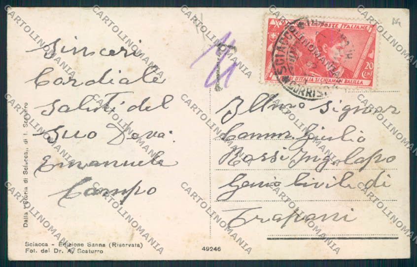 Agrigento Sciacca Saluti da cartolina MV6507 – retro