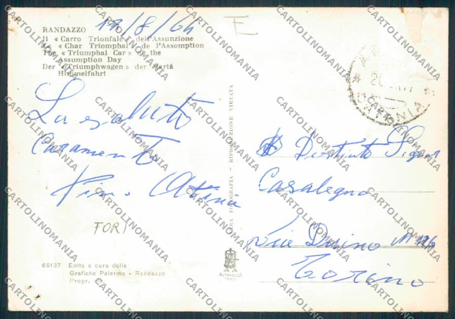 Catania Randazzo Processione FORI Foto FG cartolina MV6782 – retro