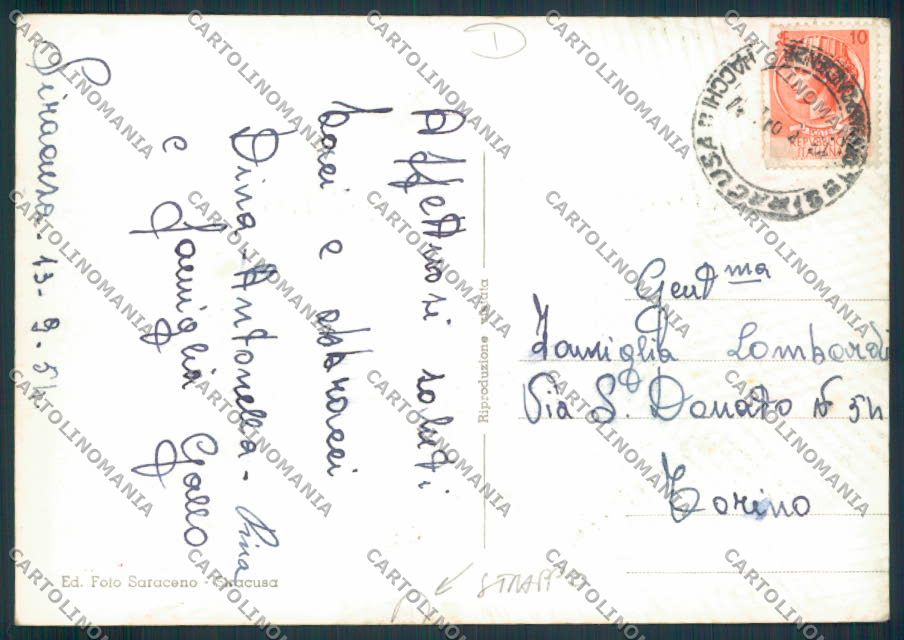 Siracusa Città STRAPPO Foto FG cartolina MV6970 – retro
