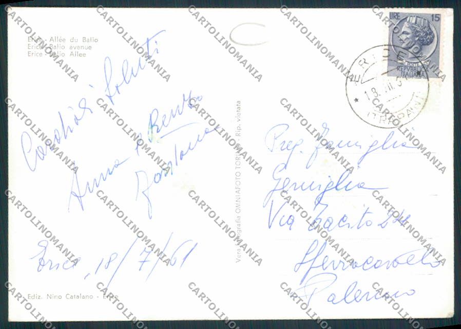 Trapani Erice ADESIVO Foto FG cartolina MV7081 – retro