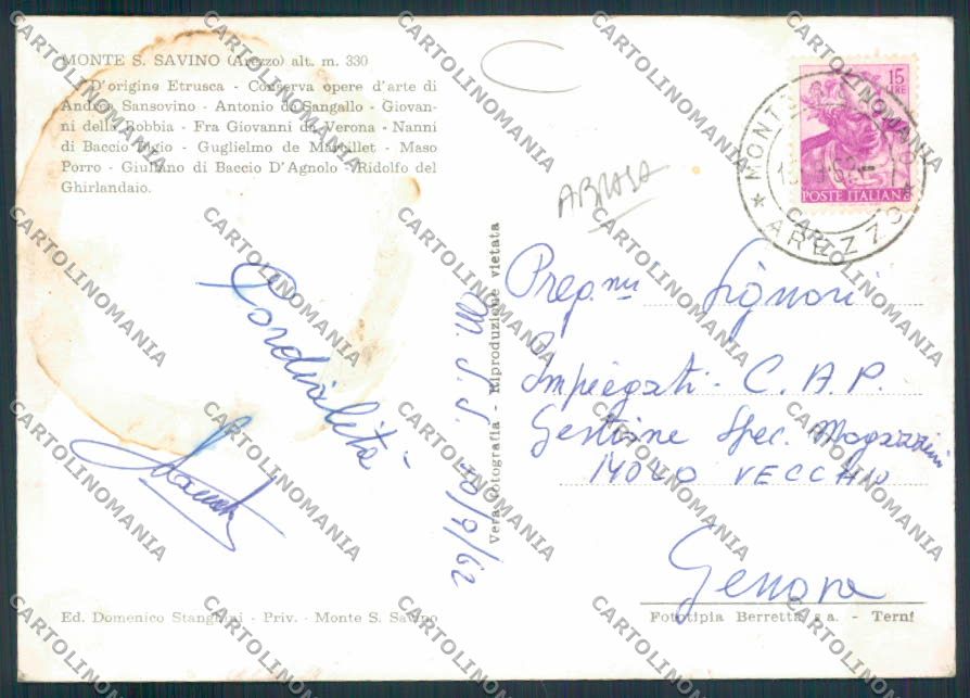 Arezzo Monte San Savino ABRASA Foto FG cartolina MV7246 – retro