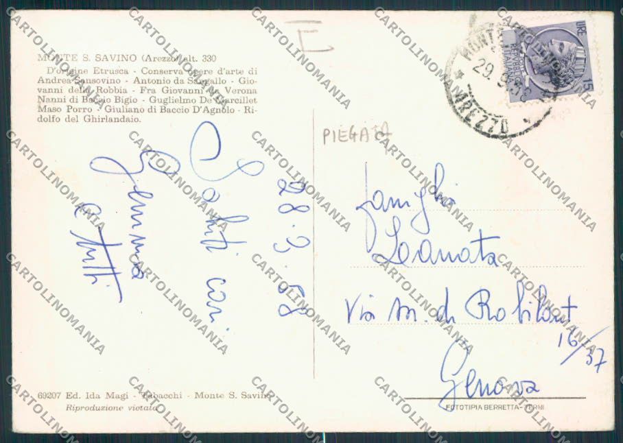 Arezzo Monte San Savino Farmacia PIEGATA FG cartolina MV7262 – retro