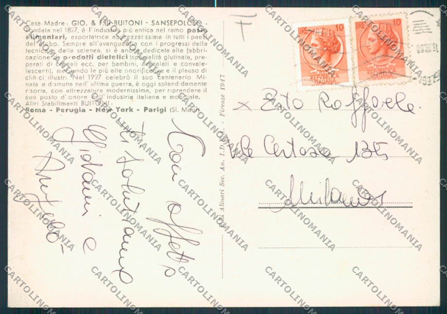 Arezzo San Sepolcro Buitoni FG cartolina MV7263 – retro