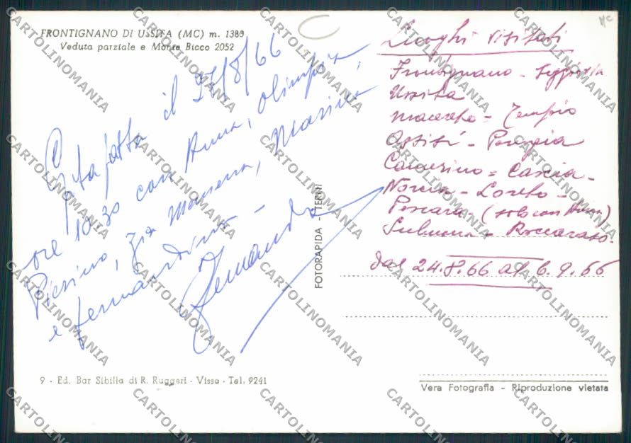 Macerata Frontignano Ussita ADESIVO Foto FG cartolina MV7889 – retro